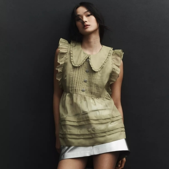 Anthropologie Tops - Anthropologie Maeve Peter Pan Collar Sheer Pintuck Babydoll Shirt